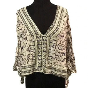 Blush Boho Paisley Print Cropped Blouse Size S